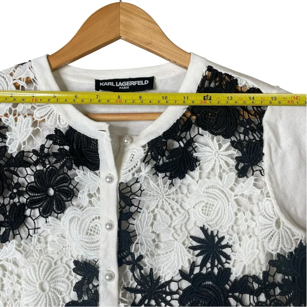 Karl Lagerfeld Paris Cardigan Sweater Women White Lace Floral embroidered S NWT - Picture 11 of 13